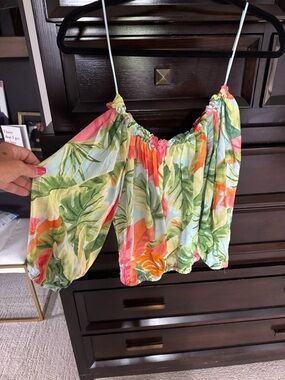 RACHEL Rachel Roy Tropical Off-Shoulder Camisole in Green and Coral